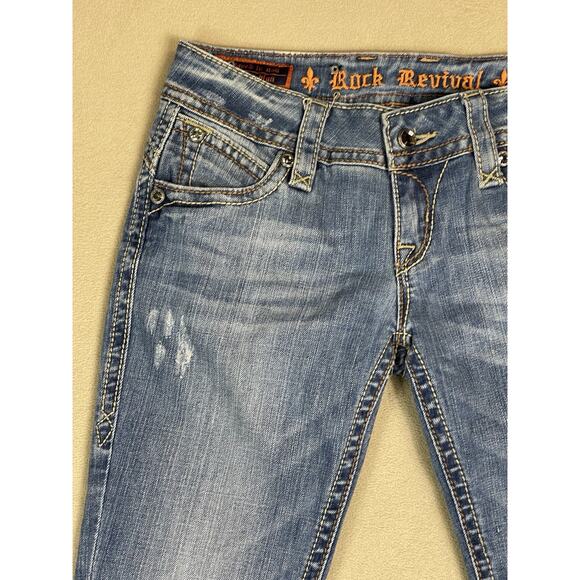 Rock Revival Jeans Womens 27 Blue Patti Boot Low Rise Cut Off Raw Hem Denim - Picture 3 of 16